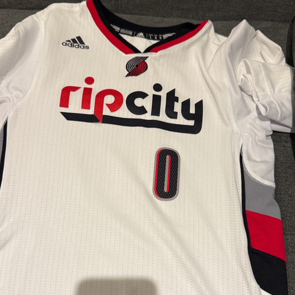 Adidas White and Black Rip City Jersey